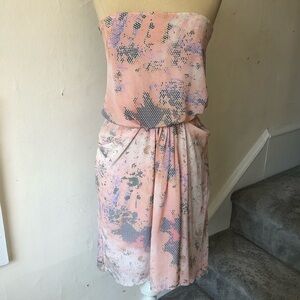 LIFEwithBIRD Strapless Silk Honeycomb Print Dress